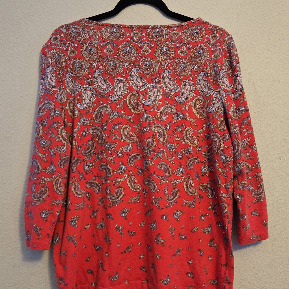 Talbots Large Womens Red and Pink Paisley Top - Picture 4 of 6